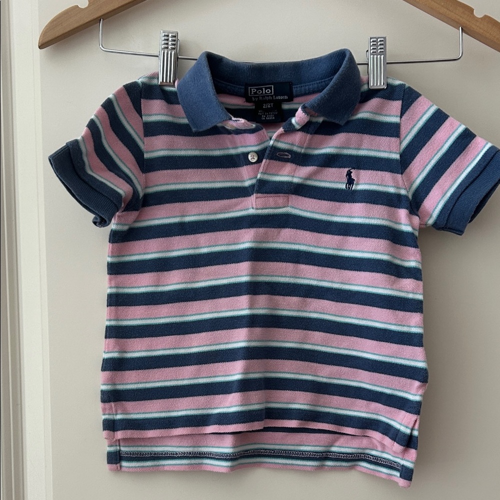 Polo by Ralph Lauren Kids Polo in Pink and Navy Stripes short sleeves size 2/2T